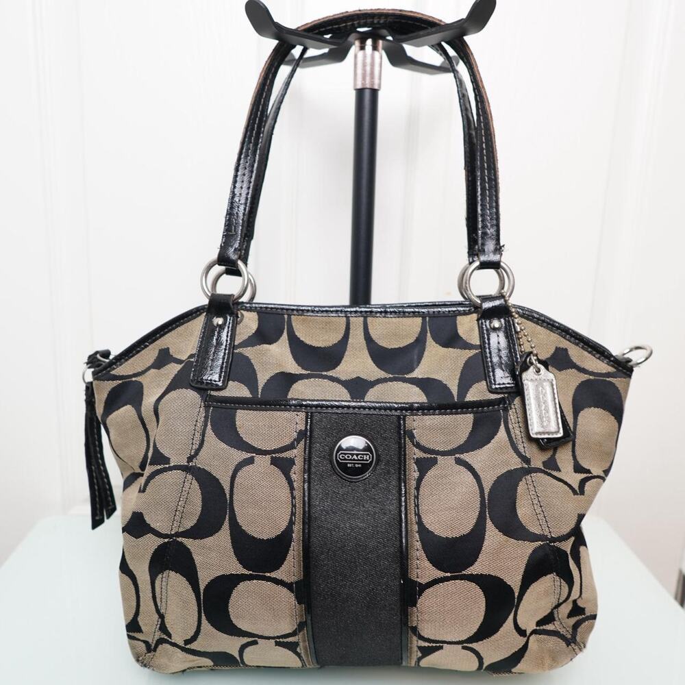 Coach Signature Tote Bag Black Tan Y2K